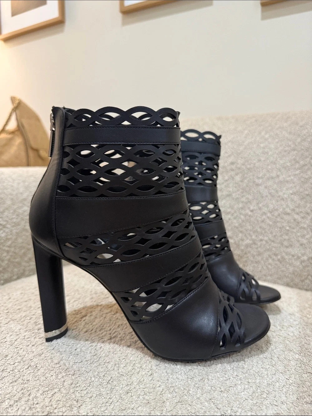 Christian Dior Black Laser-Cut Peep-Toe High Heel Booties - Picture 4 of 9